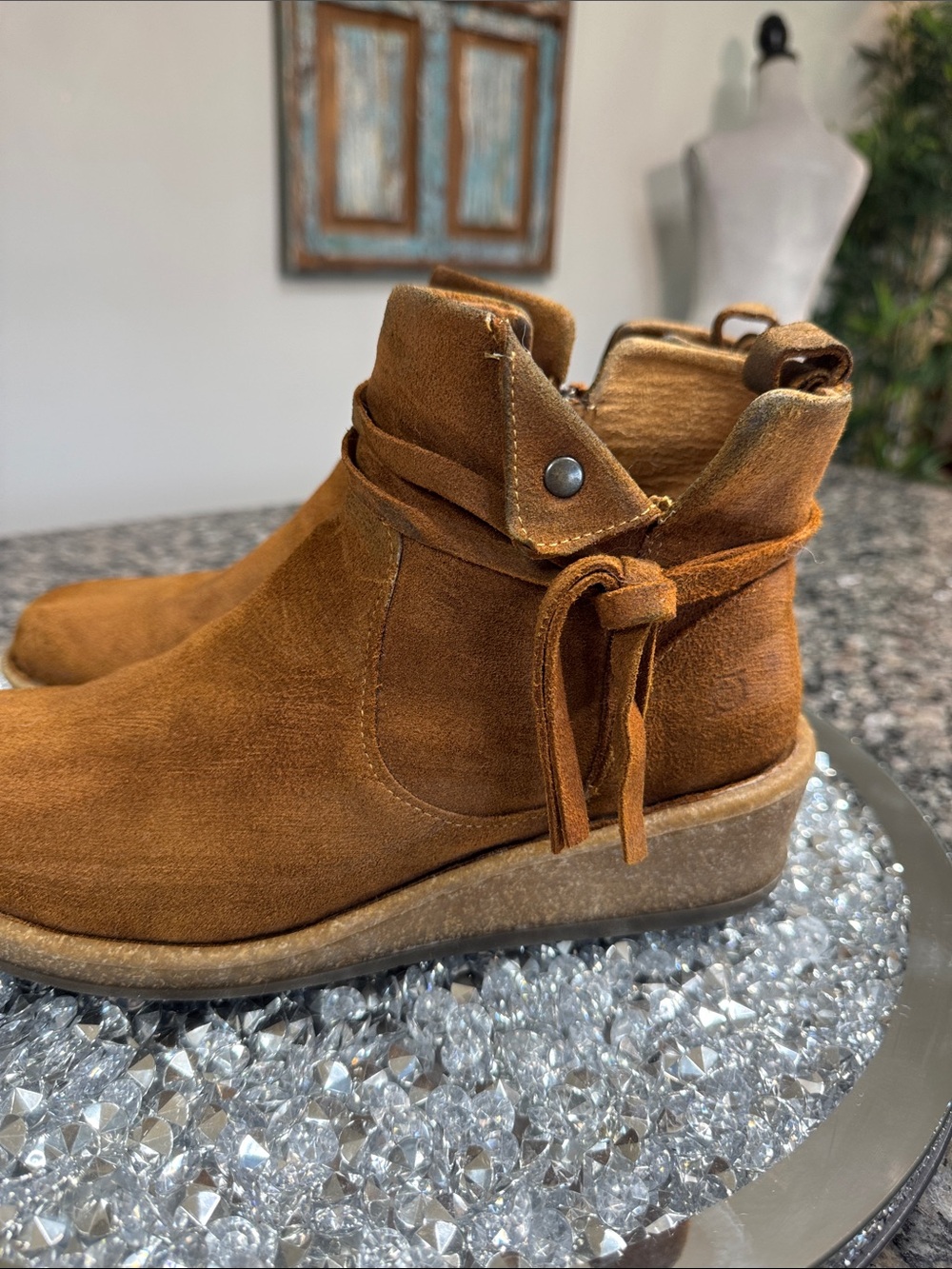 Born Women's Cognac Suede Ankle Booties with Side Tie - Picture 10 of 16